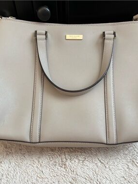 kate spade Cream Saffiano Tote with Gold Plaque